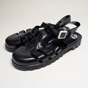 JuJu Black Jelly Sandals with Buckle Size UK 6